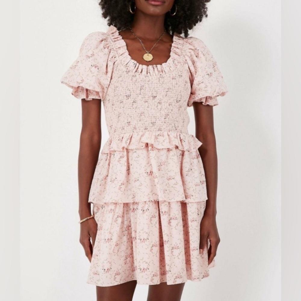 NWT Hyacinth House Tuckernuck Marie Floral Smocked Tiered Mini Dress, Size L